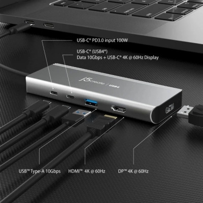 Концентратор J5create USB-C 7-in-1 USB 3.2 + USB-C PD + HDMI 4K + DisplayPort + SD/TF gray (JCD401-N) Винница - изображение 4