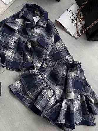 Женский костюм двойка: рубашка и юбка в клетку фланель Одесса
