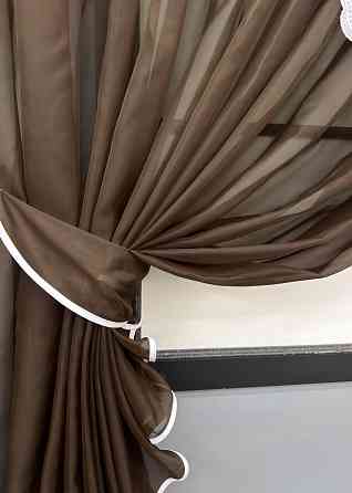 Кухонные шторки VR-Textil № 101к с подвязками венге с белым 330х170 см (52-1195) Киев