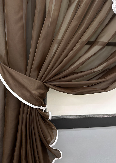 Кухонні шторки VR-Textil № 101к з підв'язками венге з білим 330х170 см (52-1195) Київ - фото 3