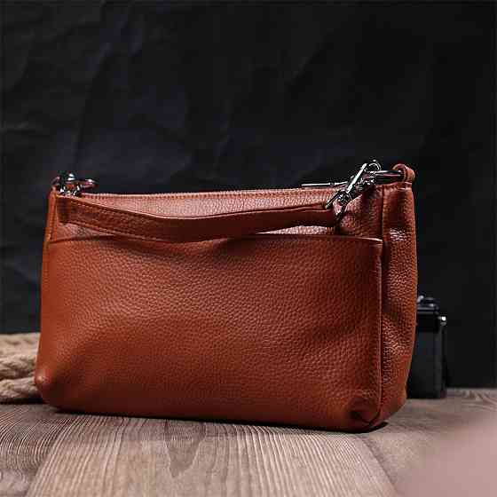 Сумка для жінок середнього розміру на три відділення з натуральної шкіри Vintage 22804 Рудий Київ