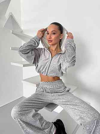 Жіночий велюровий костюм-двійка: худі на блискавці та штани Меланж, 46/48 Одеса