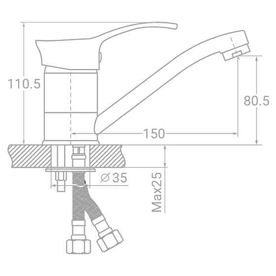 TAU Смеситель s07 Ø40 для кухни гусак прямой 150мм на шпильке TAU SE-2B145C (9807120) Киев
