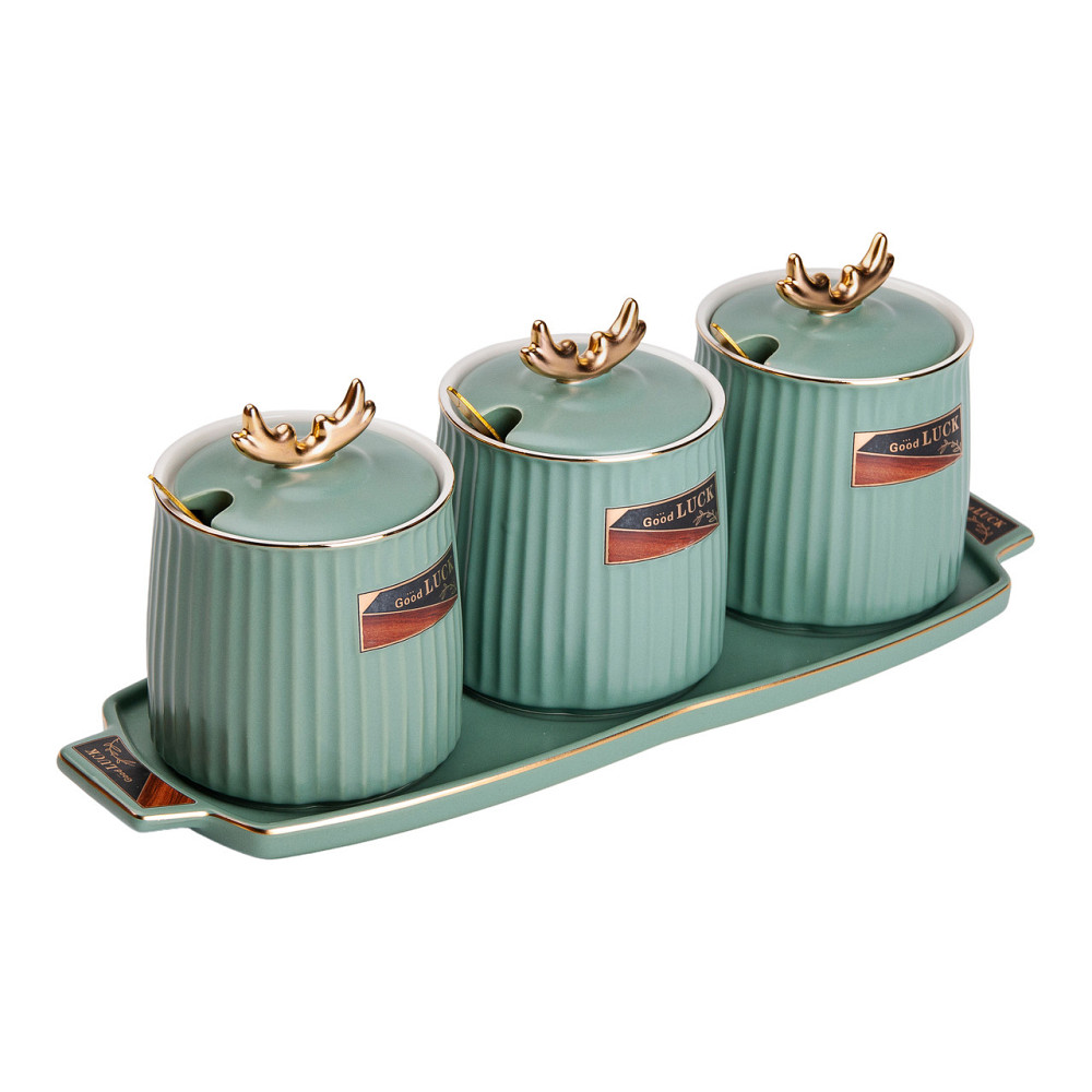 Yiwu Набір банок з підставкою для сипучих продуктів, 400 мл, зелені HP-15-31 Коломыя - изображение 4