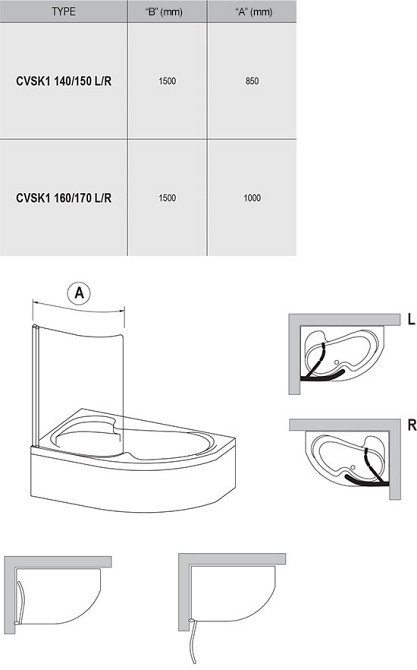 Штора для ванни CVSK1 ROSA 160/170 L Білий TRANSPARENT Київ - фото 1