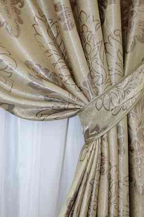 Комплект готових штор VR-Textil Блекаут-софт Корона № 1280ш(Б) Бежевий з карамельним 150х270 см 2шт (33-0125) Київ