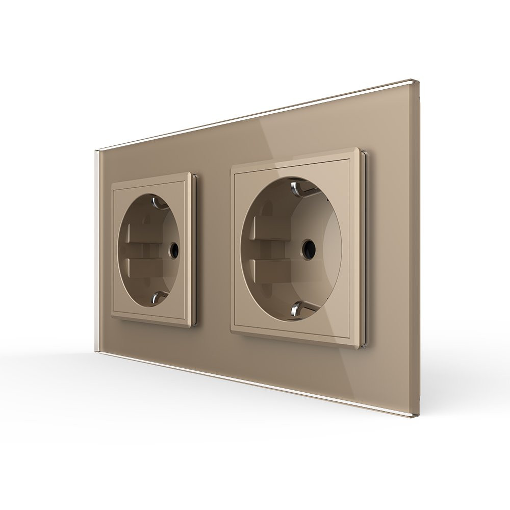 LIVOLO Подвійна електрична розетка з заземленням LIVOLO, золота, скляна рамка, шторки, 250В 16А Коломыя - изображение 6