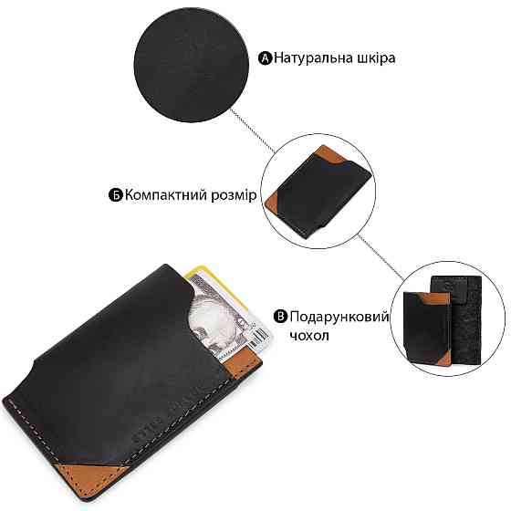 Шкіряний оригінальний картхолдер GRANDE PELLE 11398 Чорний Київ