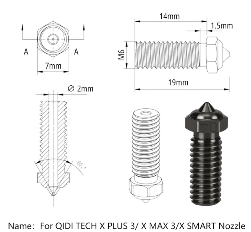 Сопло Hhiddo 0,4 мм из закаленной стали для 3D-принтеров QIDI Tech X-PLUS 3/ X-MAX 3/X-SMART 3 Киев - изображение 2