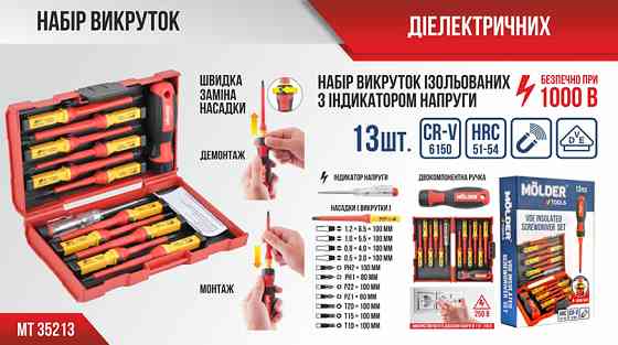 Набір викруток Molder ізольовані з індикатором напруги VDE 1000В 13шт Львів