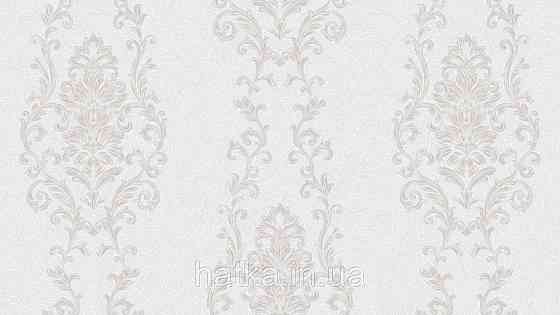 Шпалери метрові вінілові на флізеліні Sintra Classic класика вензелю візерунки структурні бежевий перламутр на білому 454701 Київ