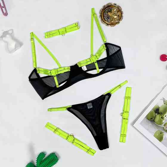 Комплект нижнего белья женский эротический S черно-салатовый Киев