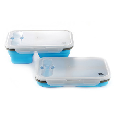 Ланч-бокс СИЛА складаний з кришкою-засувкою та ловилкою блакитний 350/350/650 мл (960567) Вінниця - фото 1