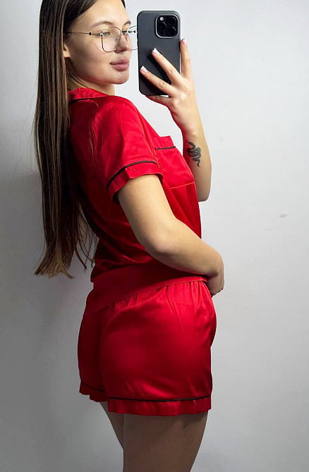 Червоний шовкова піжама з шортами Червоний ч/к L Харків - фото 2