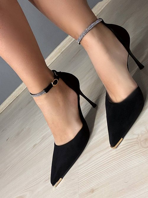 Туфли женские Meideli 50-1 D’Orsay на шпильке с ремешком замшевые со стразами чорные, 38, 24 см Киев - изображение 7