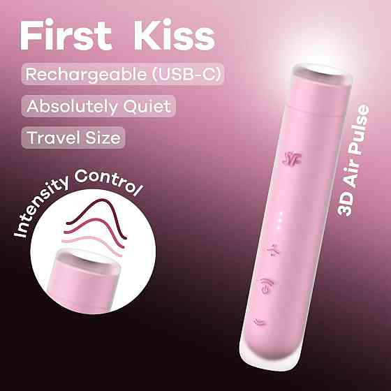 Вакуумний стимулятор Satisfyer First Kiss, технологія 3D Air Pulse, 30 режимів, подвійний силікон Sex Aura Київ
