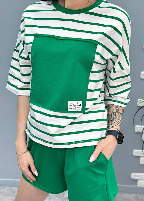 Легкий спортивный костюм в полоску Smart батал 50-52, Зеленый Киев - изображение 2