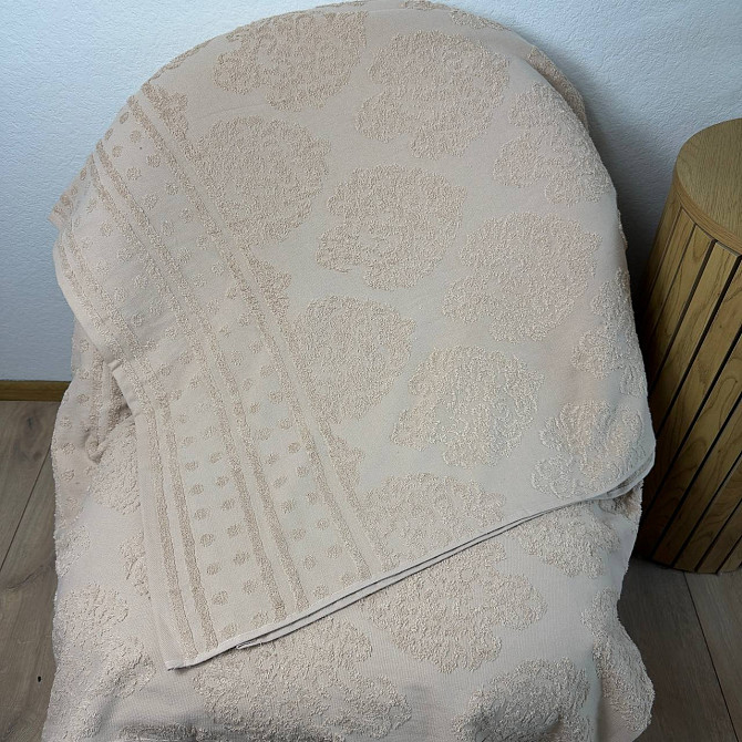Простынь-покрывало жаккардовое махровое 100% Хлопок GM TEXTILE 150x200см 400г/м2 (Бежевый) Сумы - изображение 2