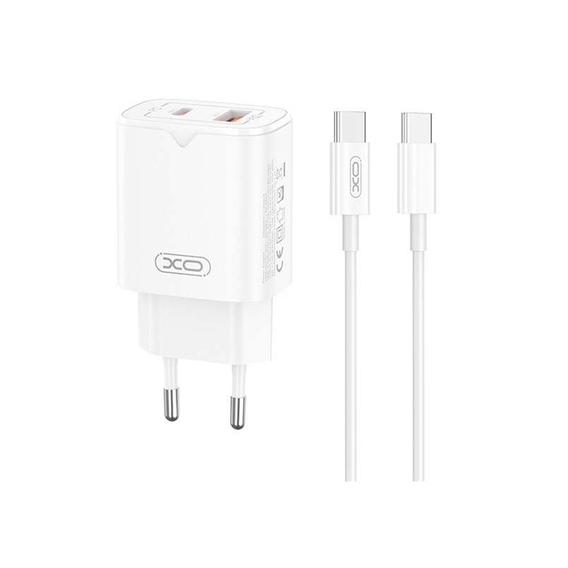 Мережевий зарядний пристрій XO L130 PD30W/QC18W 1USB-C+1USB-A + Type-C кабель білий Львів - фото 1