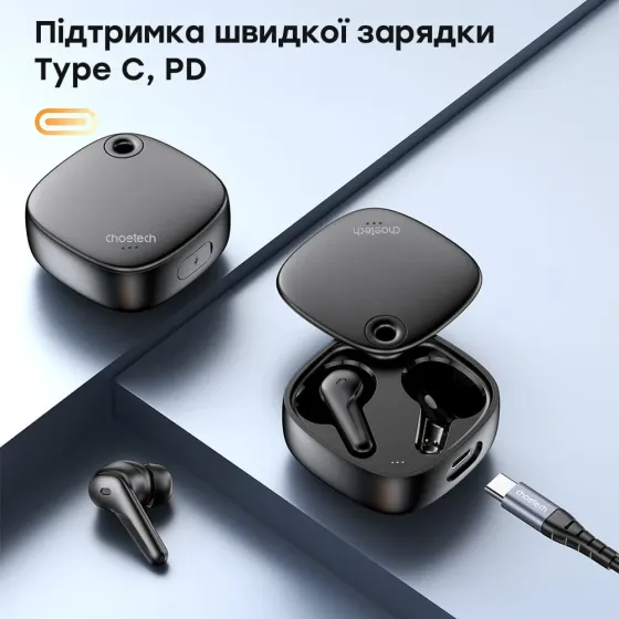 Бездротові навушники Choetech BH-T17 Black TWS, Bluetooth 5.4, ANC+ENC (43-00136) Київ
