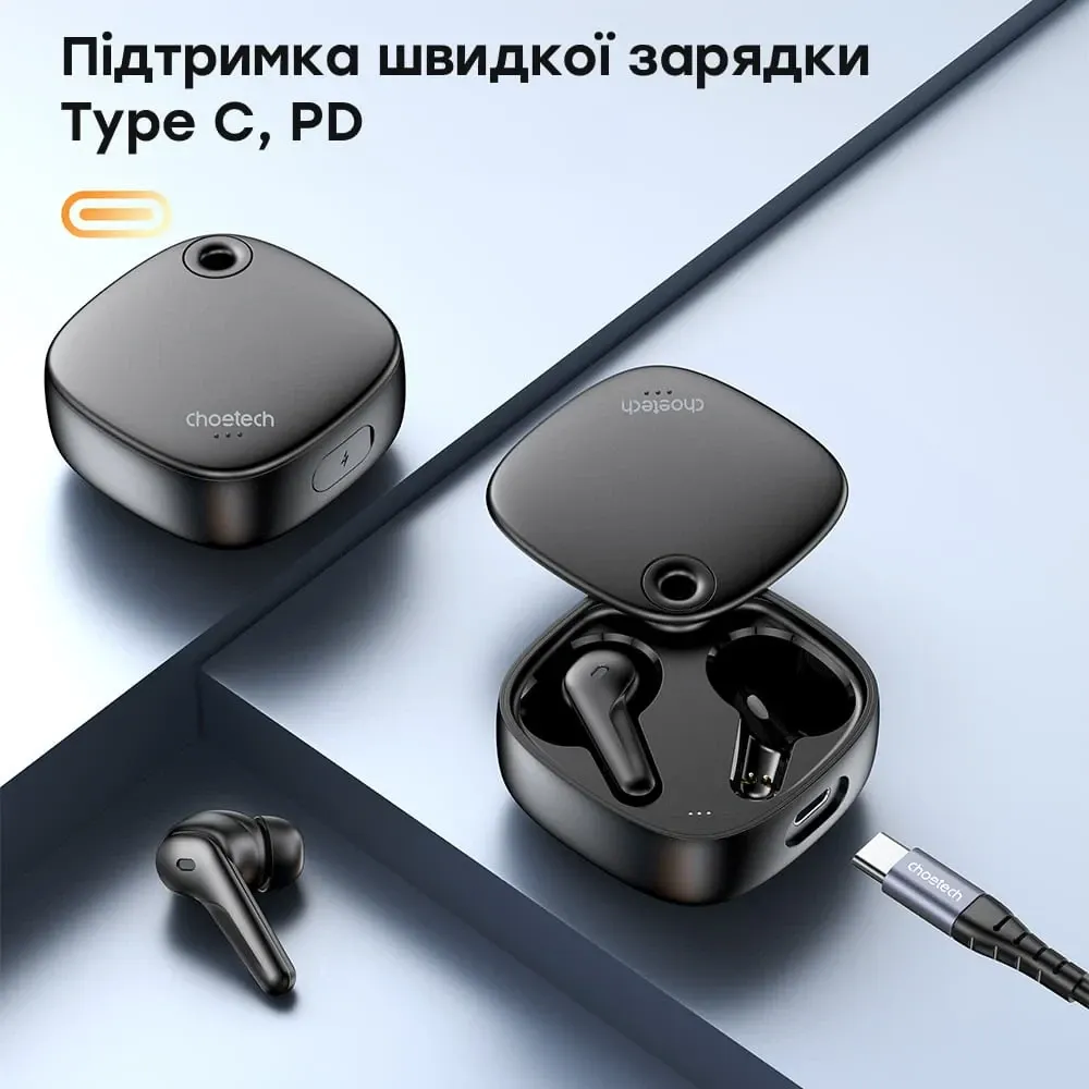 Бездротові навушники Choetech BH-T17 Black TWS, Bluetooth 5.4, ANC+ENC (43-00136) Київ - фото 6