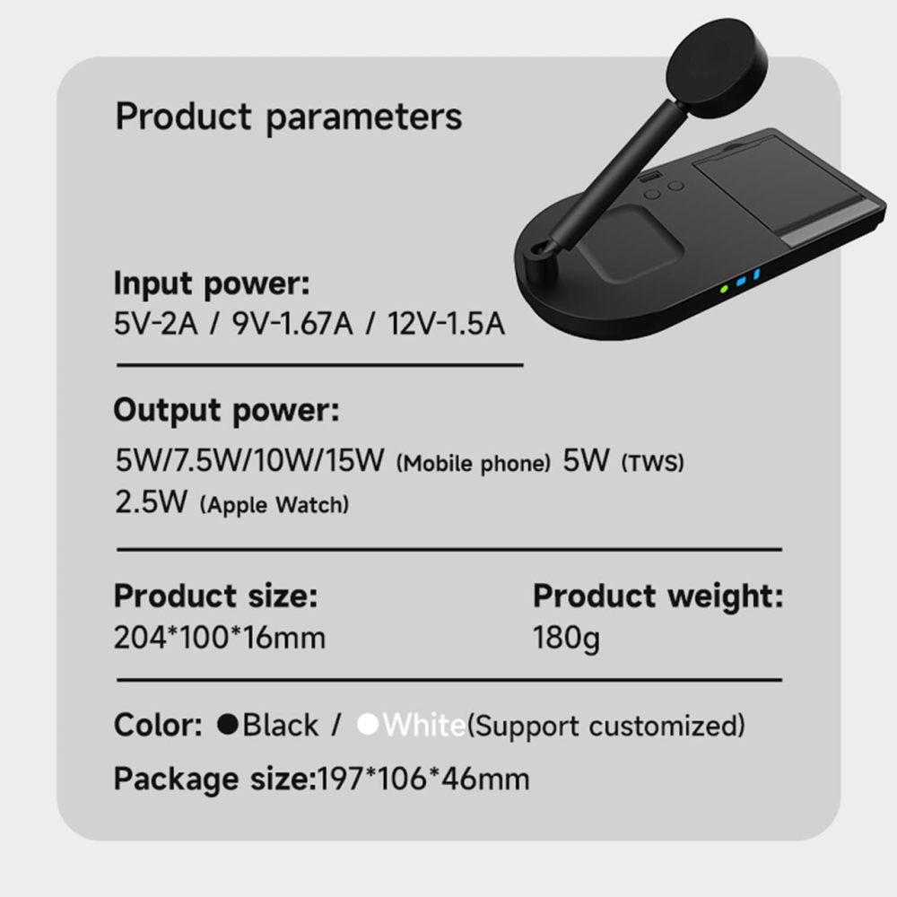 Бездротова зарядна станція 4 в 1 F5 для iPhone, Apple Watch, AirPods Швидка зарядка 15W з підсвічуванням Чорна Київ - фото 8
