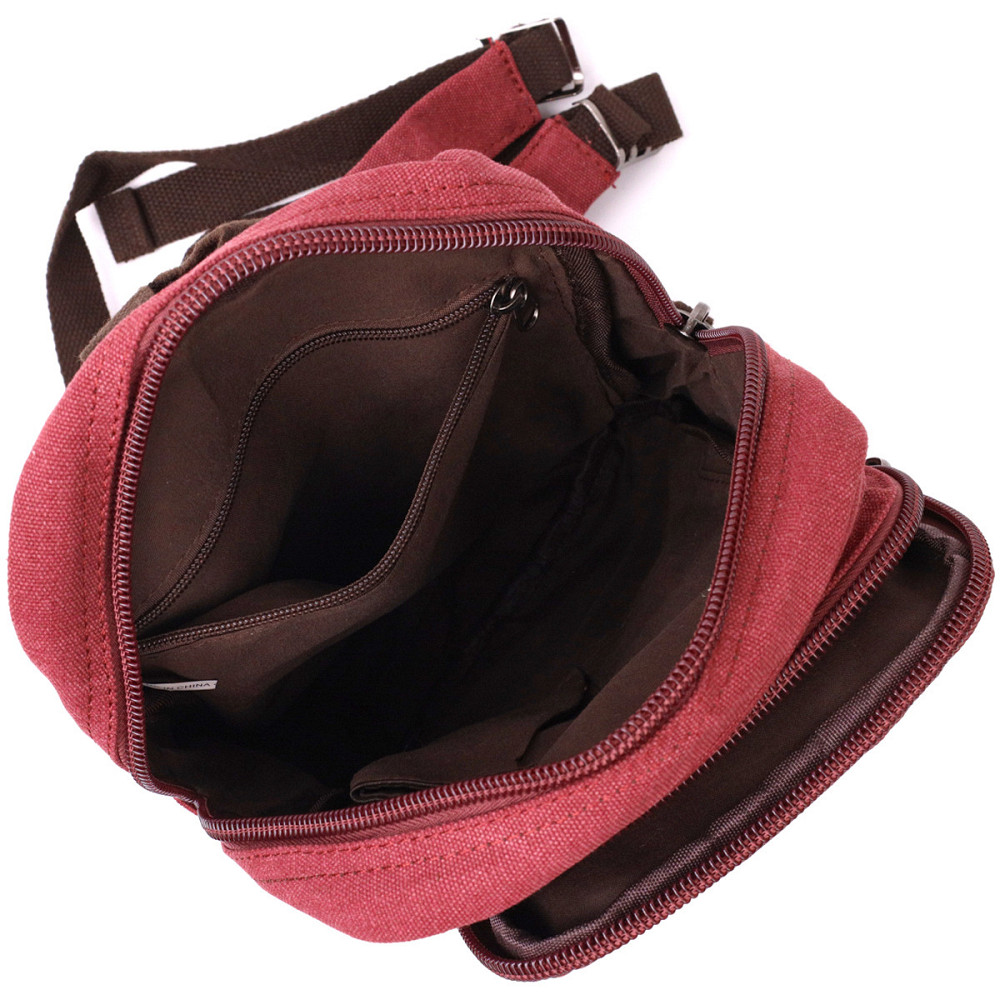 Надежная сумка-рюкзак с двумя отделениями из плотного текстиля Vintage 22164 Бордовый Киев - изображение 9