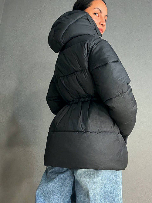 Куртка жіноча A-N 9020-1 подовжена з капюшоном і затяжкою талії чорна, чорний, 46 Київ - фото 13