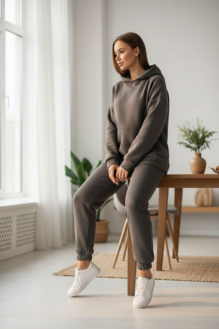 Жіночий спортивний теплий костюм на флісі батал Сірий р 4XL/5XL Харків - фото 3