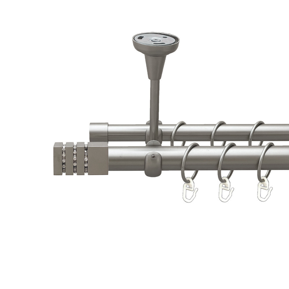 Карниз Orvit Ацтека металевий дворядний відкритий до стелі гладка труба кільце металеве Сатин 25\19 мм 240 см Львов - изображение 1