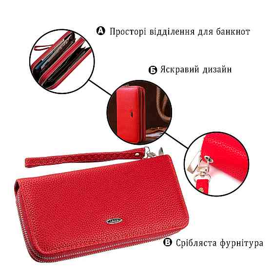 Гаманець жіночий з зернистою екокожі Червоний (KIVI) Київ