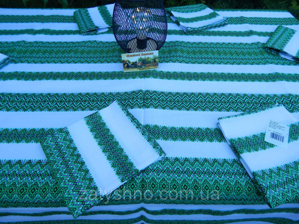 Зелена вишита скатертина з серветками Київ - фото 3