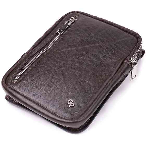 Мужская прямоугольная сумка бананка из гладкой натуральной кожи GRANDE PELLE 22880 Коричневый Киев