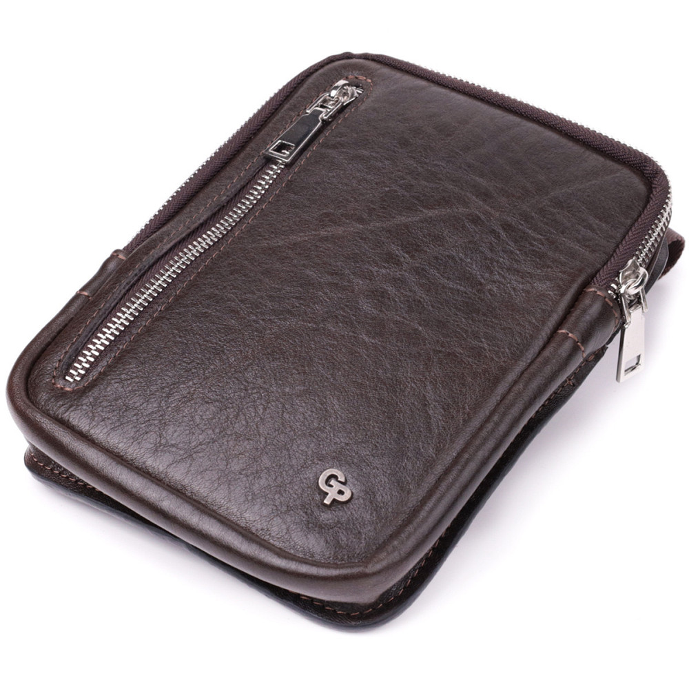 Чоловіча прямокутна сумка бананка з гладкої натуральної шкіри GRANDE PELLE 22880 Коричневий Київ - фото 6