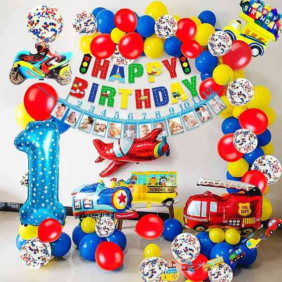 Набір декору 1st Birthday синьо-зелено автотема iZoeL кульки банер фольга торт топпери для хлопчика Київ