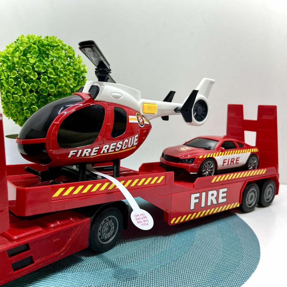 Трейлер Пожежна машина звуки підсвічування інерція гумові шини машинка вертоліт Червоний (666-66 F) Чернигов - изображение 7
