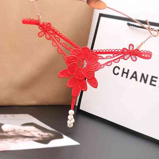 Трусики з бусинками червоні - розмір універсальний, резинка тягнеться до 80см Київ