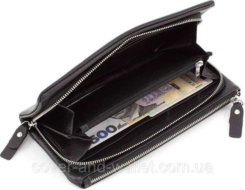 М'який шкіряний гаманець клатч на дві блискавки чорного кольору ST Leather 022 Київ - фото 3