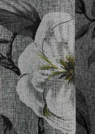 Шторна тканина льон з квітковим принтом, колекція "Прованс" колір сірий 1724ш Київ