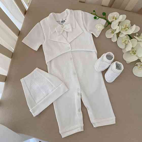 Чоловічок для хрещення "Елеганс" короткий рукав хлопчик інтерлок зріст 74 см (6 – 9 місяців) Betis Молочний Кривий Ріг