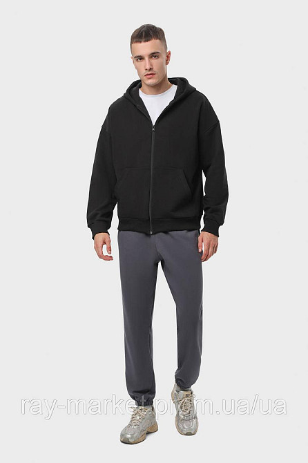 Костюм мужской худи на молнии черный и брюки темно-серые  RAY PREMIUM LOOSE U0809 (U0809M-Black-Dark Grey) Киев - изображение 1