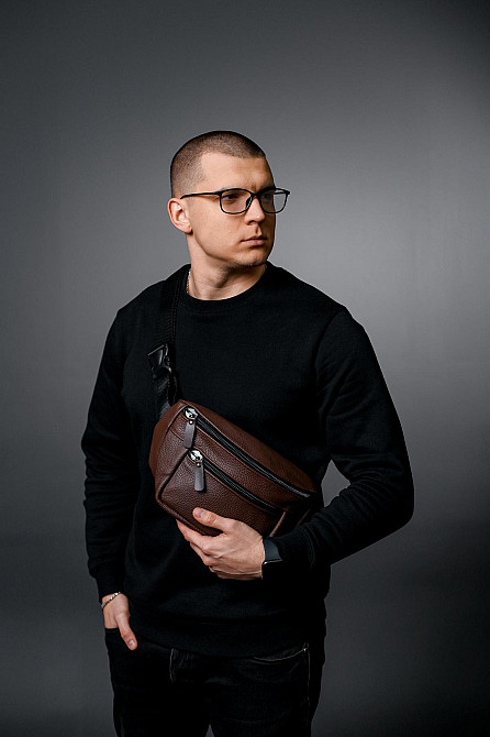 Сумка на пояс мужская из натуральной кожи флотар, коричневая SL035 (Коричневая) Сумы - изображение 7