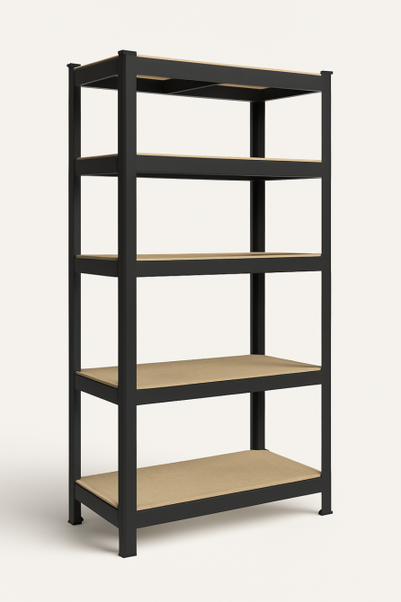 Чорний металевий стелаж з 5 регульованими полицями | 875 кг загального навантаження | 180х90х40 см | Міцний каркас, МДФ полиці, ст Львів - фото 6