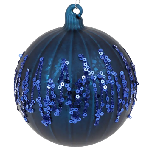 Ялинкова куля візерунок з пайеток 10см матове покриття індиго БОНА ДИ Житомир - фото 1