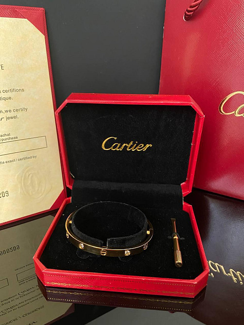 Браслет Cartier з викруткою | Напилення лимонним золотом, циркони | Красива подарункова упаковка - коробочка з оксамитом та пакет Одеса - фото 11