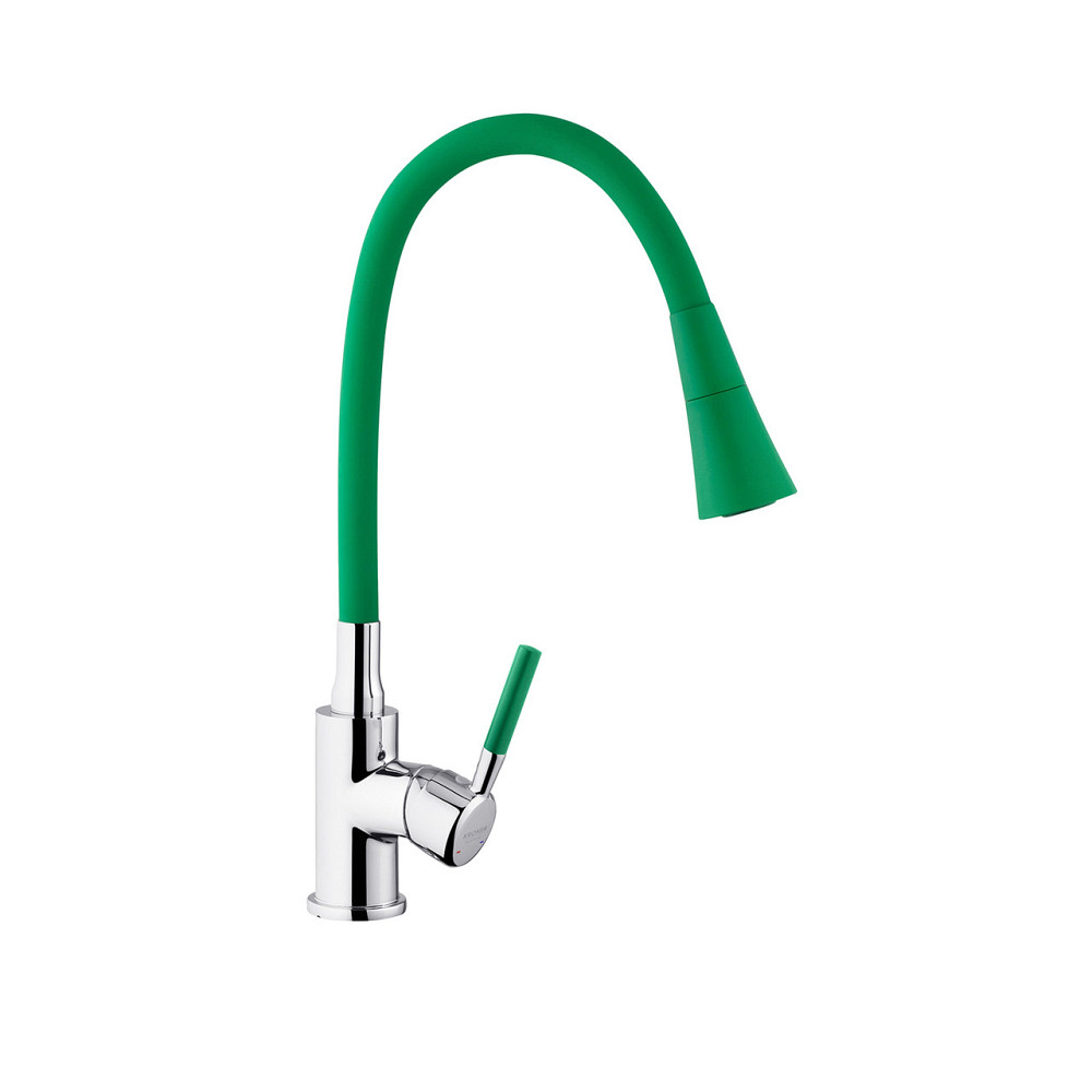 Смеситель для кухни с гибким изливом Kroner KRM Kuche - C132GRN зеленый/хром Киев - изображение 4
