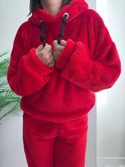 Теплый женский плюшевый костюм двойка плюшевый двухсторонний мех Красный Одесса - изображение 4