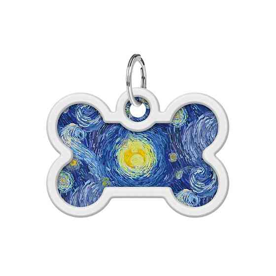 Адресник для собак і котів металевий WAUDOG Smart ID з QR-паспортом, малюнок "Водяні лілії", кістка, Д 40 Вінниця