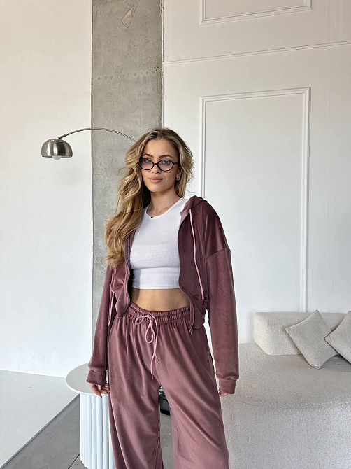 Женский повседневный костюм двойка: кофта и штаны велюр Какао, 42/44 Одесса - изображение 5