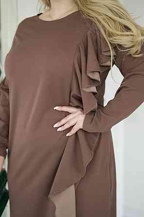 Приталене мідіплаття з воланом "Aiza" Норма та батал Шоколадний, 42-44 Київ